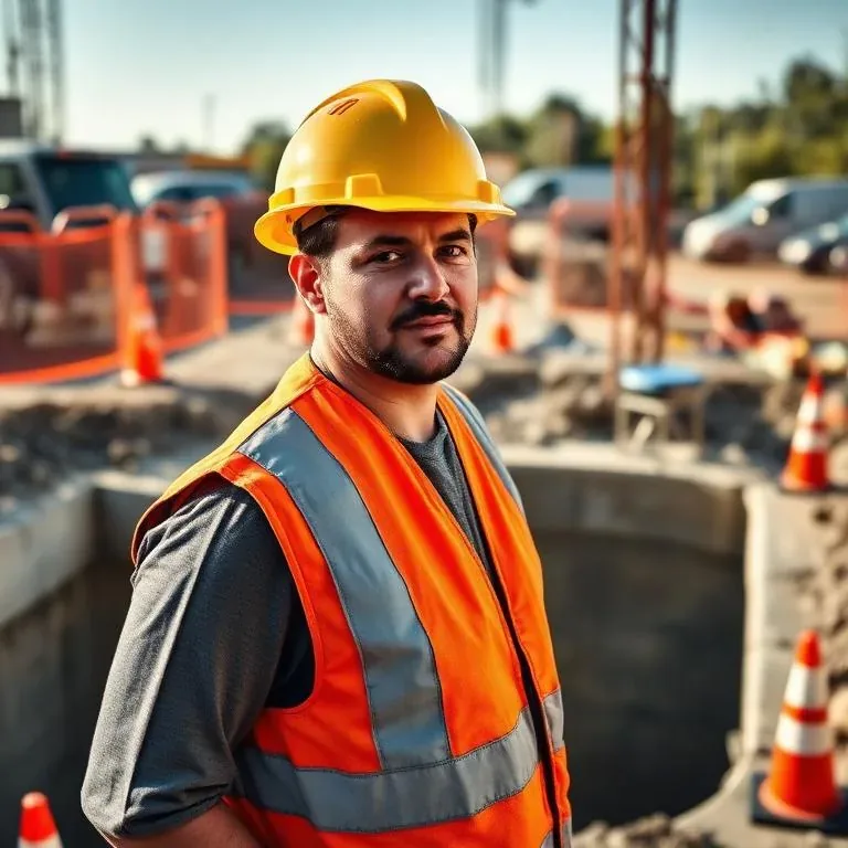 Construction worker with hard hat at a safe jobsite
