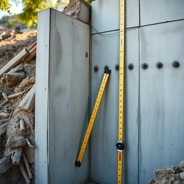 Structural engineer inspecting a concrete foundation wall